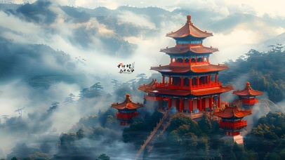 云雾楼阁古风画