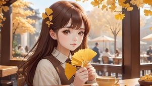 秋日咖啡店中的女孩