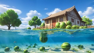 河边西瓜小屋