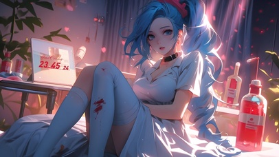 唯美蓝发俏皮护士金克斯