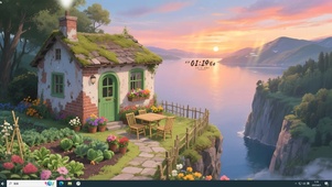 山间晚霞小屋