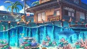 夏日海边垂钓女孩