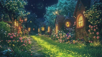 童话夜景AI插画