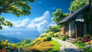 清新护眼山上房屋