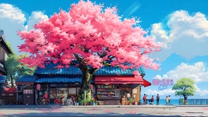 海岸线樱花树