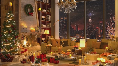 唯美治愈城市烟花雪夜房间