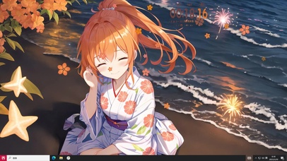 4k红发和服浴衣海边美少女