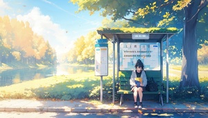 初秋公交站女孩