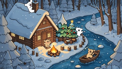 线条小狗欢乐冬日