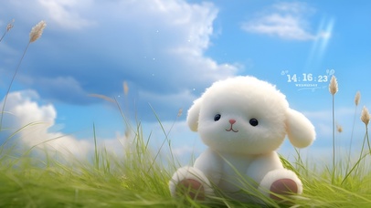 蓝天下草地小兔