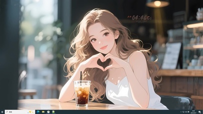 咖啡店清纯比心女孩