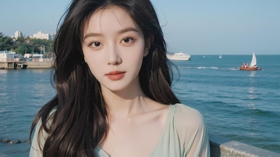 4K海边清纯美女