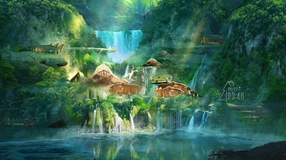 4k 治愈护眼阳光山林小镇瀑布