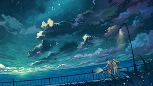 唯美星夜海边单车小情侣回忆美好