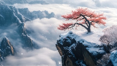 悬崖上的粉色浪漫