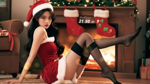 圣诞装黑丝美女