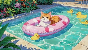 游泳池里的小猫咪