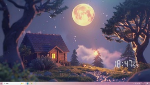 护眼夜景树木房屋桌面主题