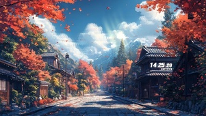 秋天枫叶古风街道