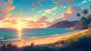 落日唯美海滩
