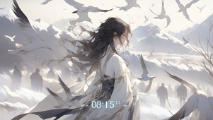 4K 雪山上的少女