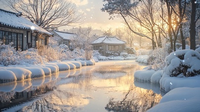 冬日庭院积雪风景