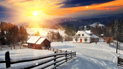 治愈冬季夕阳小镇