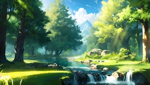 夏日的森林——小河边的静谧时刻