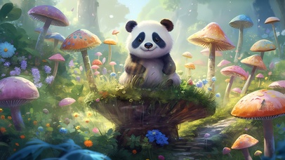 可爱蘑菇森林熊猫