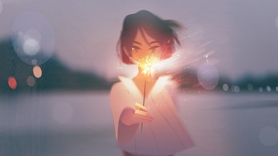 唯美烟花棒女孩