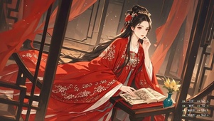 古风红裙美女壁纸