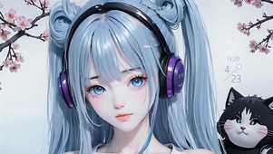 4K戴耳机的双马尾樱花少女