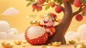 可爱荔枝财神爷