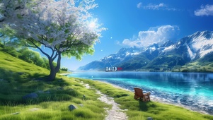 湖边白梨花