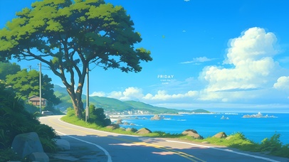 4K唯美春天海景公路