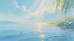 湖光柳影治愈风景