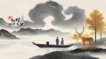 水墨画卷之一鹿同行的情侣