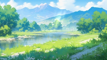 清新蓝天白云草地	