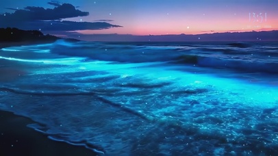 蓝色沙滩浪花4k