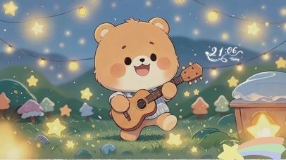 动漫风格治愈小熊弹吉他