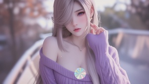 紫色毛衣女孩