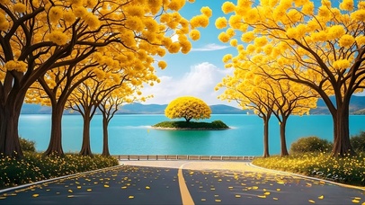 湖边黄花风铃木大道