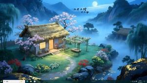 风景主题 幽静的山谷草屋