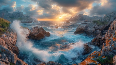 波涛汹涌的礁石海岸