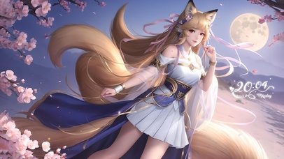 唯美插画九尾女孩