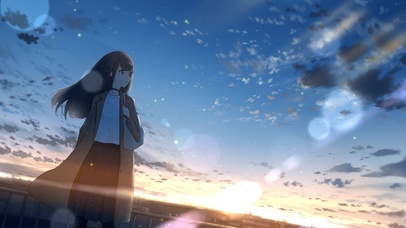 夕阳下的美少女