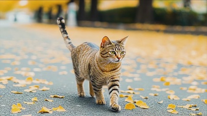 4k霸气的狸花猫与红墙枫叶