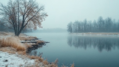 宁静晨雾湖泊