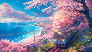 海边樱花火车