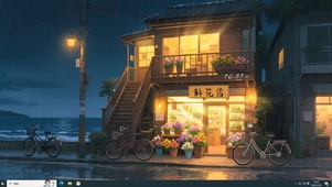  雨夜海边鲜花店